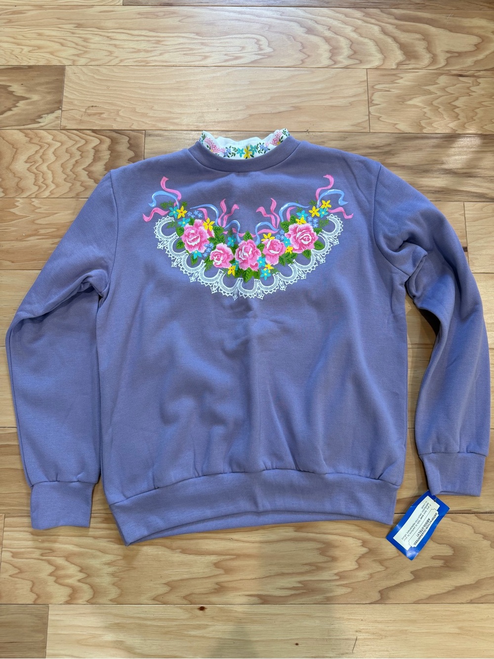 Blair NWT Women’s Floral Vintage Sweatshirt Purple Layered Collar